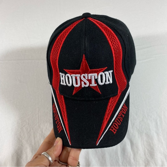 Houston Baseball Cap Black Red Ball Cap Unisex Hat Embroidered Red Star … - Picture 2 of 6